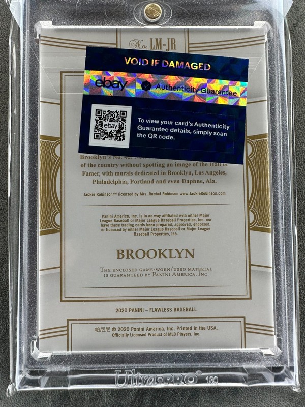 2020 PANINI FLAWLESS LEGENDARY MATERIALS GAME USED JERSEY JACKIE ROBINSON 08/20 view 2