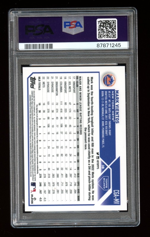 2023 Topps Gilded Coll. MARK VIENTOS Gold Etch Auto Yellow Refractor PSA 10 (RC) view 2