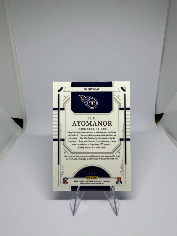 2025 National Treasures Elic Ayomanor Rookie Material Triple RC Patch Auto #/99 view 2