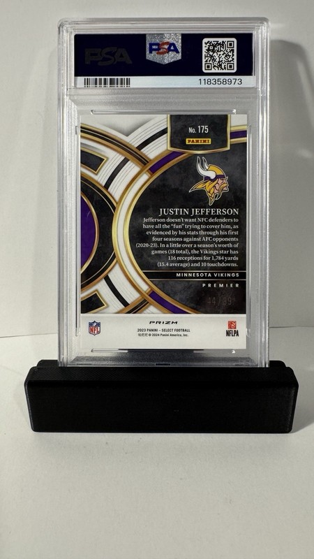 2023 Select - Premier Level Justin Jefferson #175 Light Blue Prizm /99 PSA 10 view 2