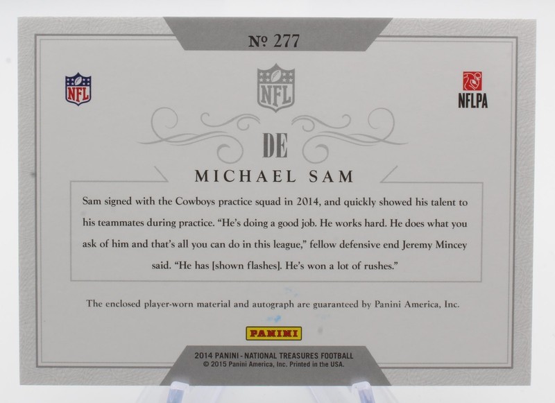 2014 Panini National Treasure Century Signature Michael Sam 277 18/46 Patch Auto view 2