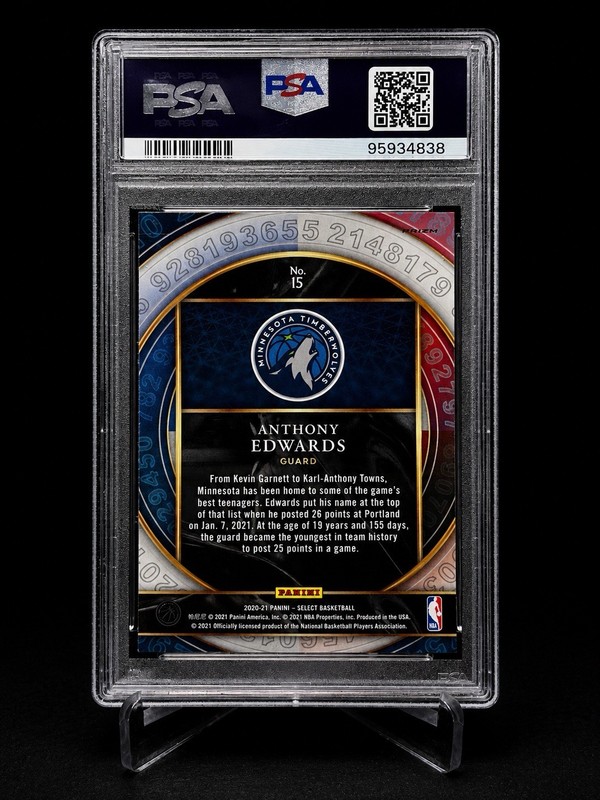 ANTHONY EDWARDS PSA 10 GEM MINT 2020-21 Panini Select -Select Blue Numbers #15 view 2