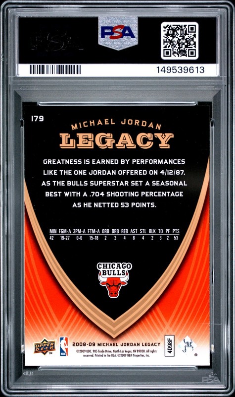 2008 Upper Deck #179 Michael Jordan Legacy PSA 9 LOW POP view 2