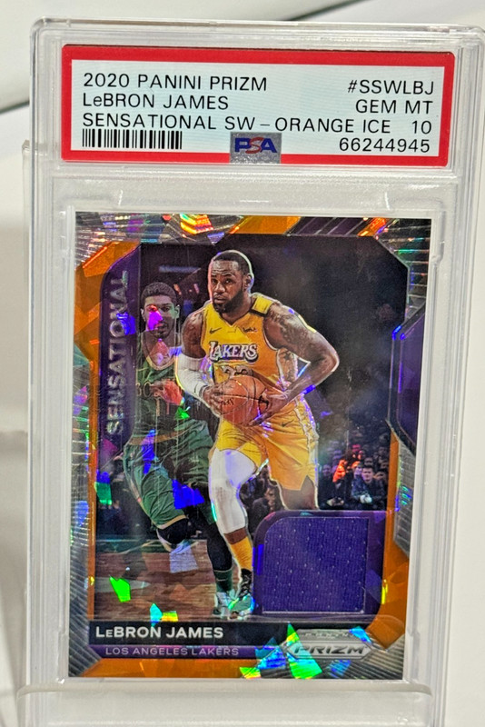 2020 Panini Prizm LeBron James Sensational Swatches Orange Ice PSA 10 Gem Mint