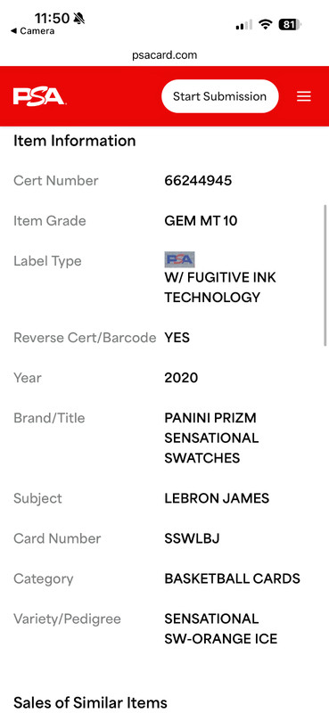 2020 Panini Prizm LeBron James Sensational Swatches Orange Ice PSA 10 Gem Mint view 2