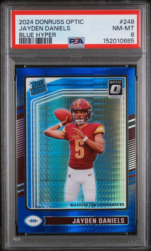 2024 Panini Donruss Optic - Rated Rookie Jayden Daniels Blue Hyper #248 PSA 8