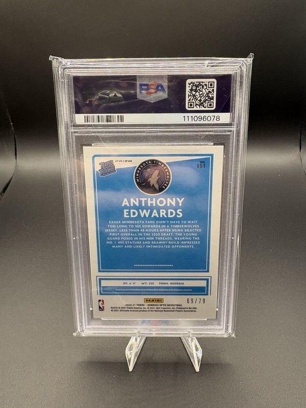 2020 Optic Anthony Edwards Rated Rookie Pink Velocity /79 PSA 9 view 2