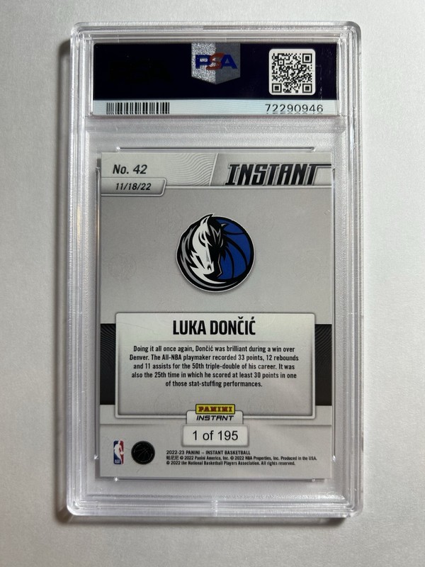 2022 Panini Instant Luka Doncic #42 PSA Gem Mint 10 “50 Career Triple Doubles” view 2