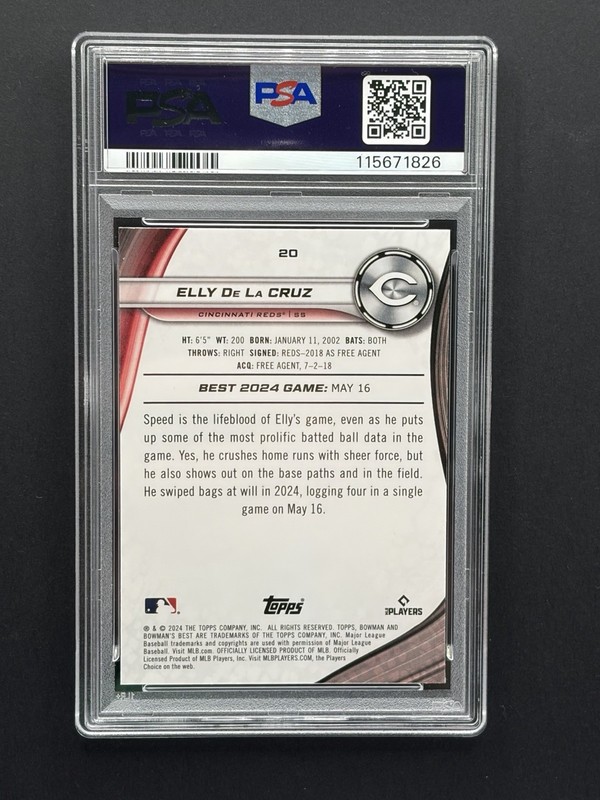 2024 Bowman's Best Elly De La Cruz Purple Mojo Refrractor /250 PSA GEM 10 Rookie view 2