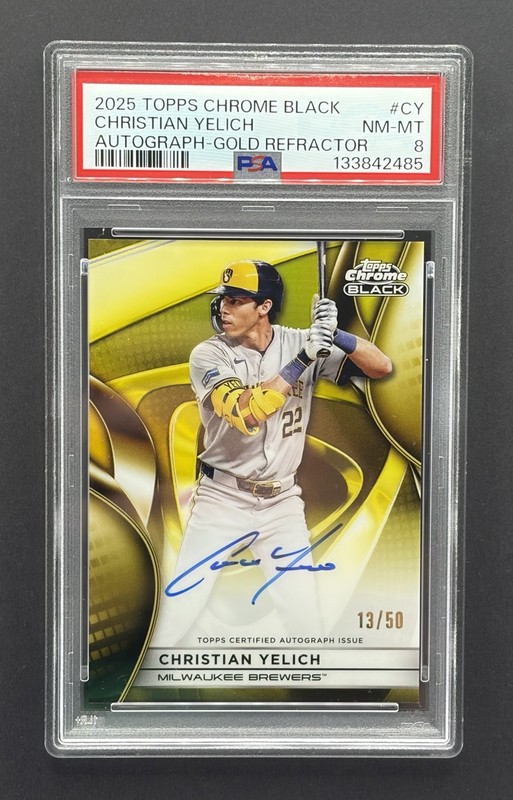 2025 Topps Chrome Black Christian Yelich Gold Refractor /50 PSA 8 Auto Autograph