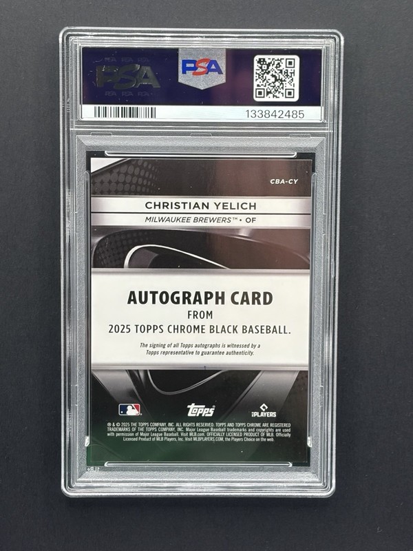 2025 Topps Chrome Black Christian Yelich Gold Refractor /50 PSA 8 Auto Autograph view 2
