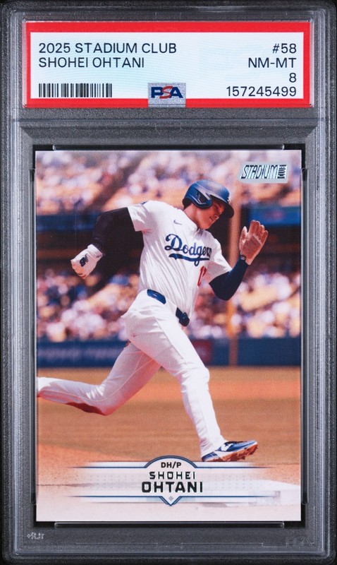 SHOHEI OHTANI #58 LOS ANGELES DODGERS MVP 2025 TOPPS STADIUM CLUB PSA 8