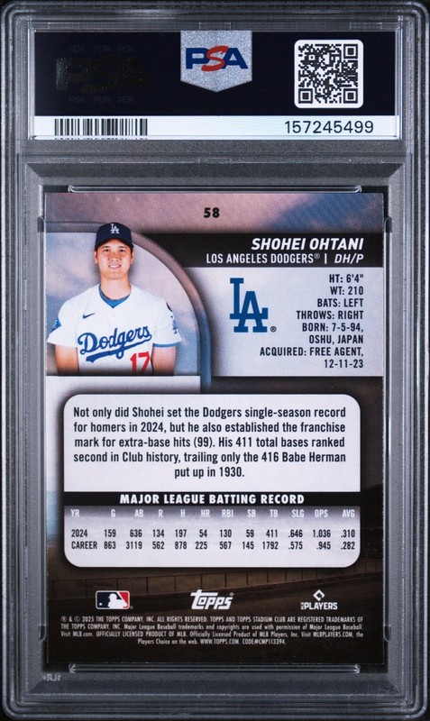 SHOHEI OHTANI #58 LOS ANGELES DODGERS MVP 2025 TOPPS STADIUM CLUB PSA 8 view 2