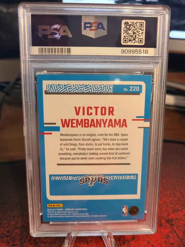2023-24 Panini Donruss  Rated Rookie #220 Victor Wembanyama RC PSA 8 Spurs view 2