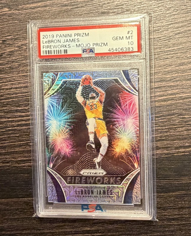 2019-20 Panini Prizm Lebron James #2 Mojo Prizm Fireworks /25 PSA 10 GEM MT view 2