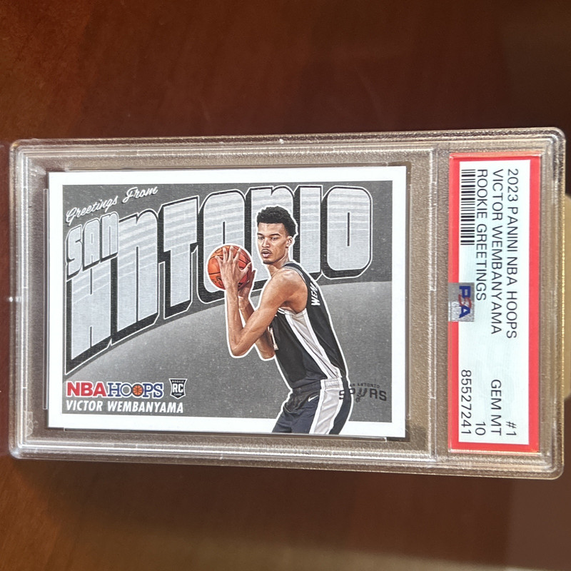 VICTOR WEMBANYAMA ROOKIE 2023 PANINI NBA HOOPS #1 ROOKIE GREETINGS PSA 10 SPURS view 2