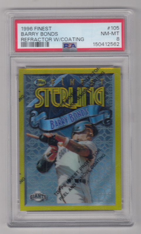 1996 TOPPS FINEST BARRY BONDS STERLING REFRACTOR RARE W/COATING SP PSA 8 #105