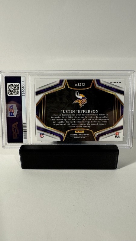 2022 Panini Select - Snapshots Justin Jefferson #SS-12 Silver Prizm PSA 10 view 2