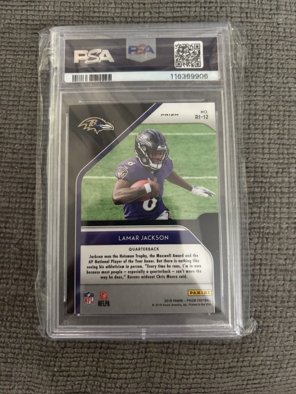 2018 Panini Prizm Rookie Introduction Lamar Jackson PSA 9 view 2