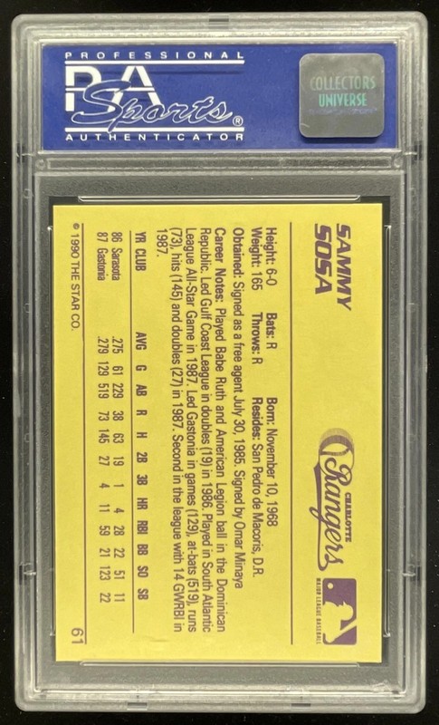 1990 Star #61 Sammy Sosa RC PSA 10 view 2
