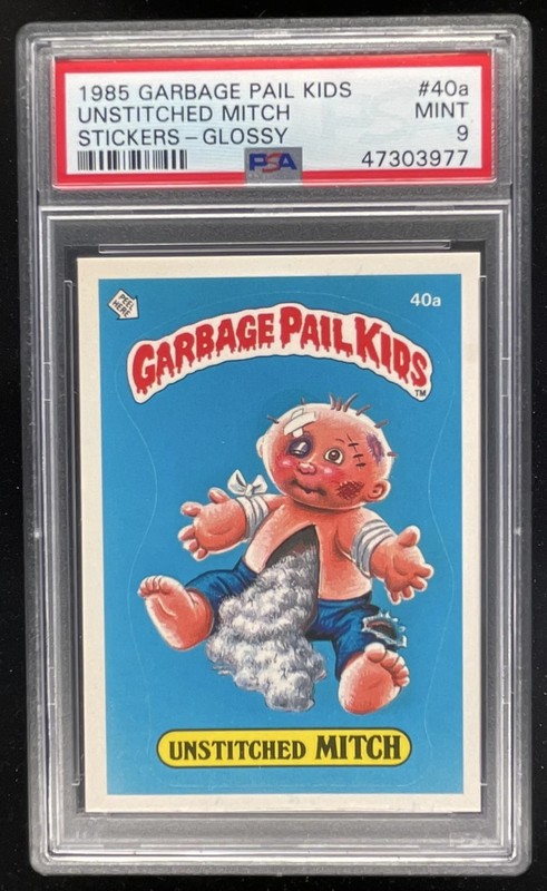 1985 Garbage Pail Kids Stickers Glossy #40a Unstitched Mitch PSA 9