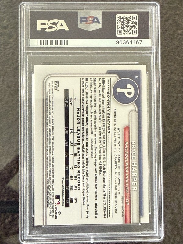 2024 Bowman Mega Box Bryce Harper Fuchsia Ref 286/299 #37 view 2