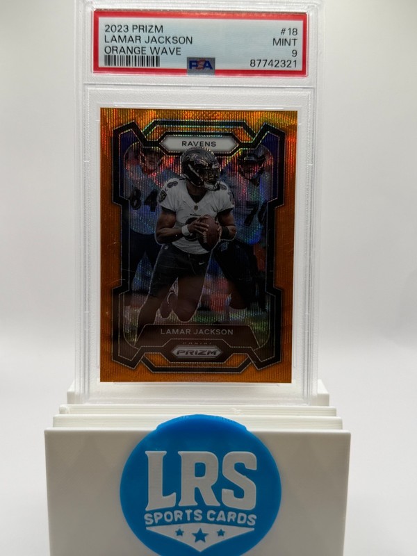 2023 Panini Prizm Lamar Jackson #18 Orange Wave Prizm /60 PSA 9 Mint Ravens SP!