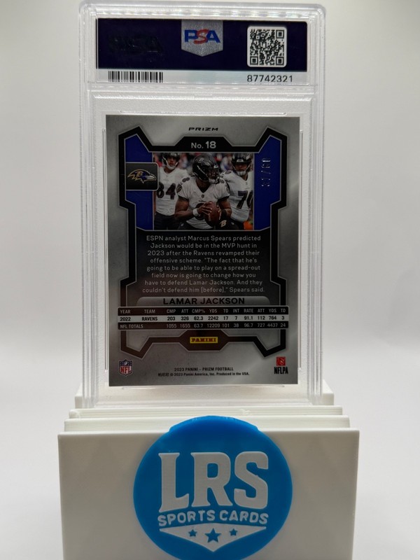 2023 Panini Prizm Lamar Jackson #18 Orange Wave Prizm /60 PSA 9 Mint Ravens SP! view 2