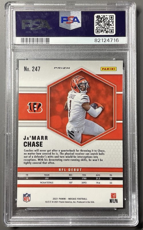 2021 Mosaic Jamarr Chase Silver NFL Debut Rookie PSA 10 #247 Bengals 🔥🔥🔥 view 2