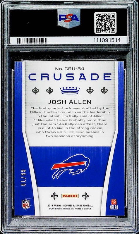 2018 Panini Rookies and Stars Crusade Red #CRU34 Josh Allen RC Bills PSA 6 EX-MT view 2