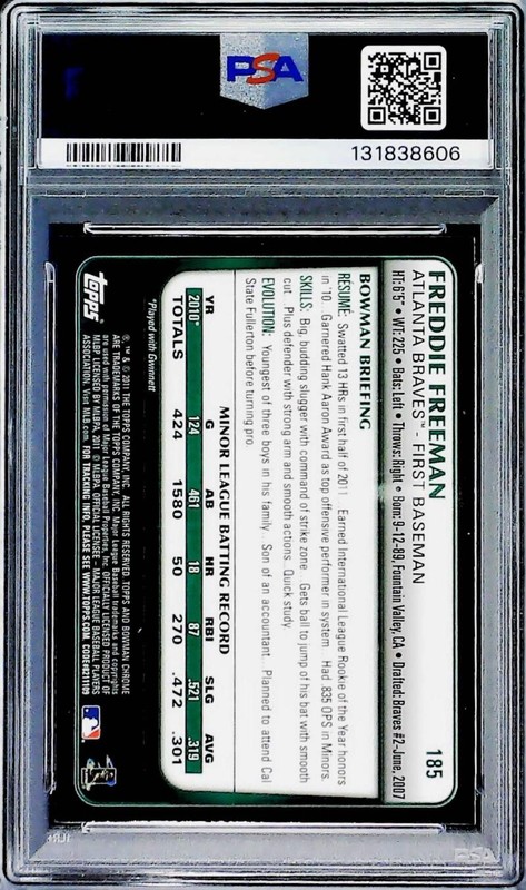 2011 Bowman Chrome #185 Freddie Freeman RC Rookie Atlanta Braves PSA 9 MINT view 2