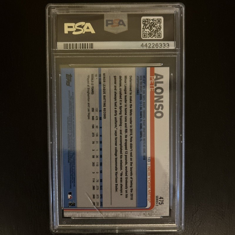 2019 Topps Pete Alonso #475 Rookie Card PSA 10 GEM MINT view 2