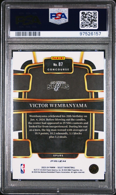 Victor Wembanyama 2023-24 Panini Select RC Blue Ice SP PSA 9 #87 view 2