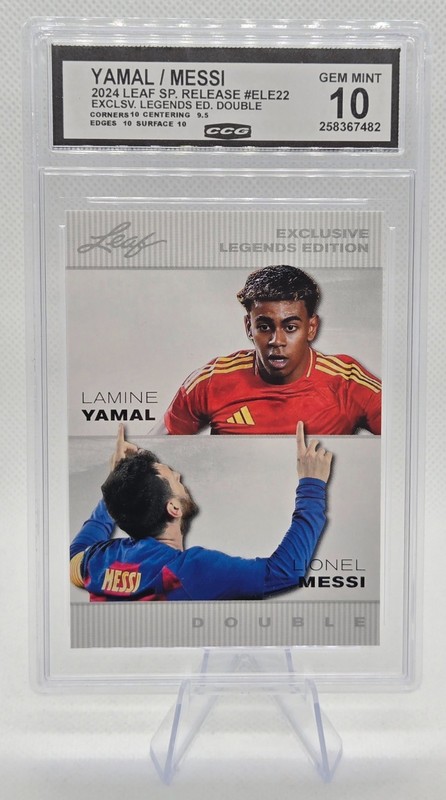 2024 Leaf Exclusive Legends Edition Lamine Yamal, Lionel Messi Graded CCG GEM 10