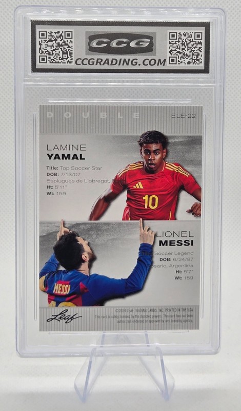 2024 Leaf Exclusive Legends Edition Lamine Yamal, Lionel Messi Graded CCG GEM 10 view 2