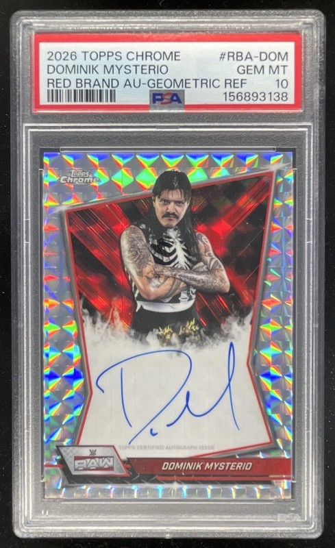 2026 Topps Chrome WWE Red Brand Geometric #RBA-DOM Dominik Mysterio Auto PSA 10