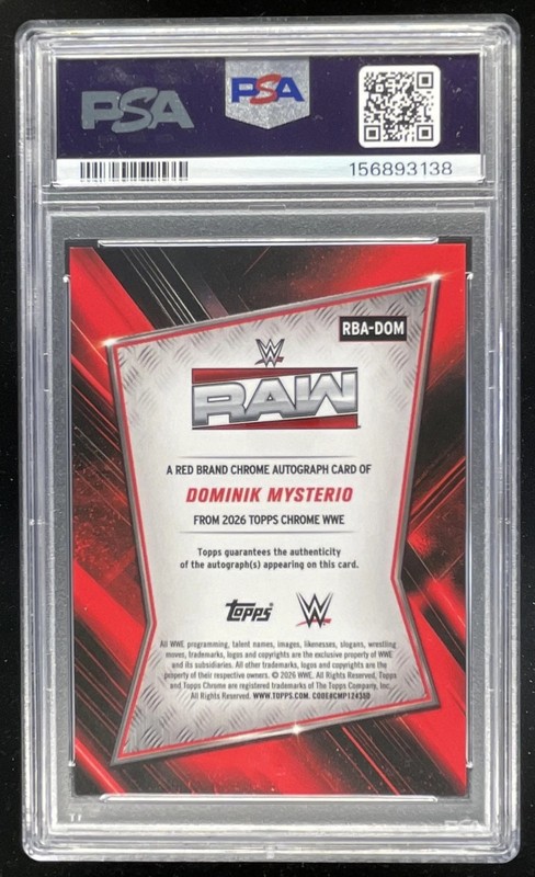2026 Topps Chrome WWE Red Brand Geometric #RBA-DOM Dominik Mysterio Auto PSA 10 view 2