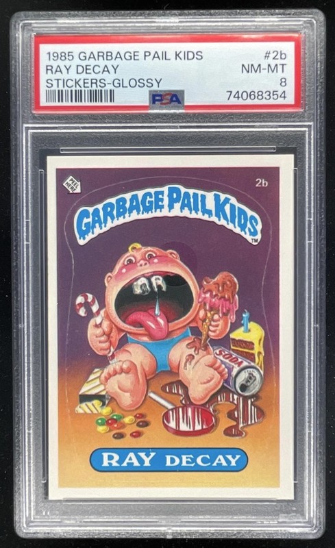 1985 Topps Garbage Pail Kids Stickers Glossy #2b Ray Decay PSA 8