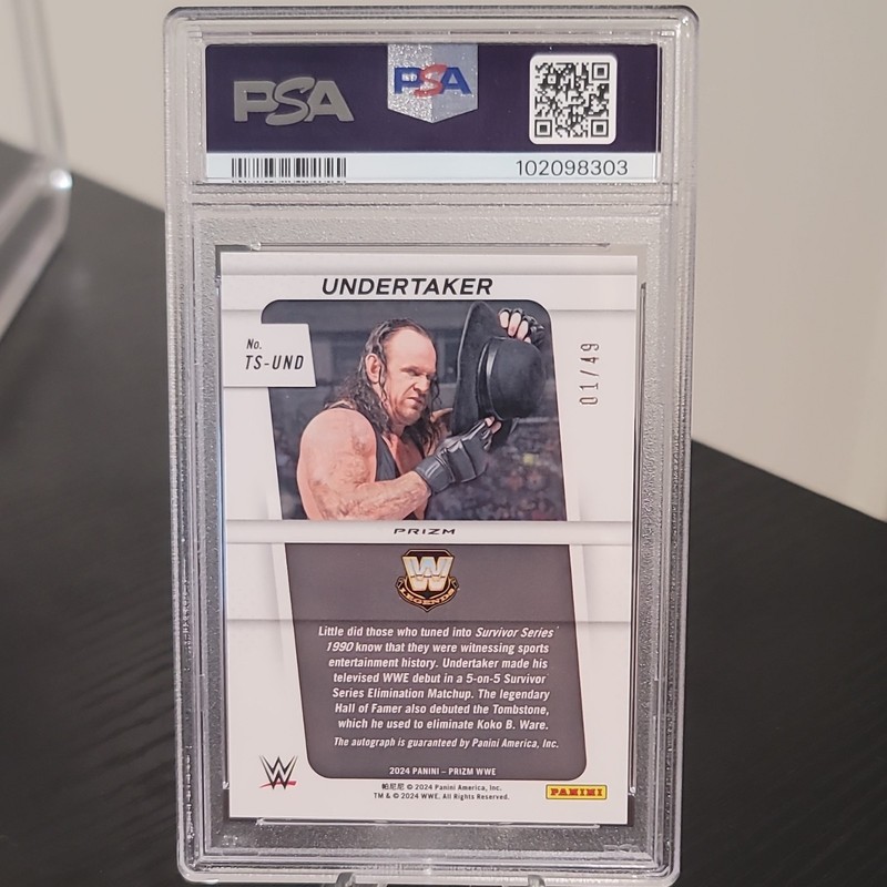 Panini 2024 Prizm WWE Undertaker Throwback Sigs Blue Prizm Auto /49 PSA 9 view 2