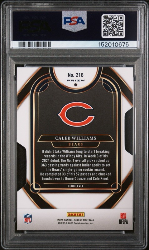 2024 PANINI SELECT #216 CALEB WILLIAMS DIE-CUT SILVER PRIZM PSA 7 view 2