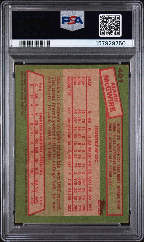 Topps 1985 Mark McGwire 1984 USA Baseball Team #401 Rookie Base PSA 4 view 2