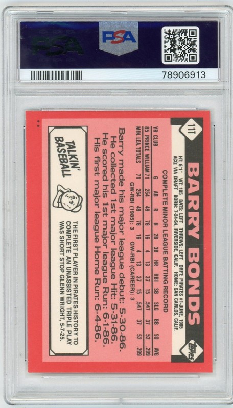 1986 Topps Traded #11T Barry Bonds Pittsburgh Pirates RC Rookie PSA 7 NM view 2