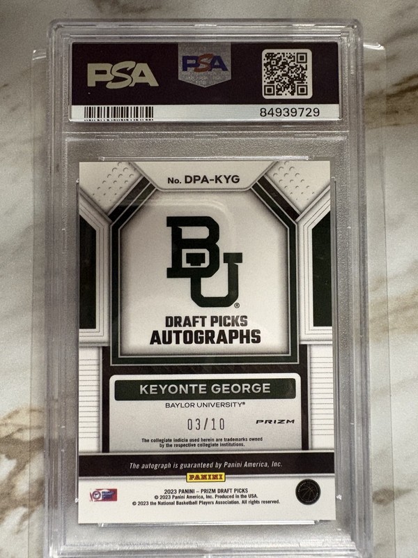 2023 Panini Prizm Draft Picks Keyonte George Rookie Gold Auto 03/10 Psa 9 Pop 1 view 2