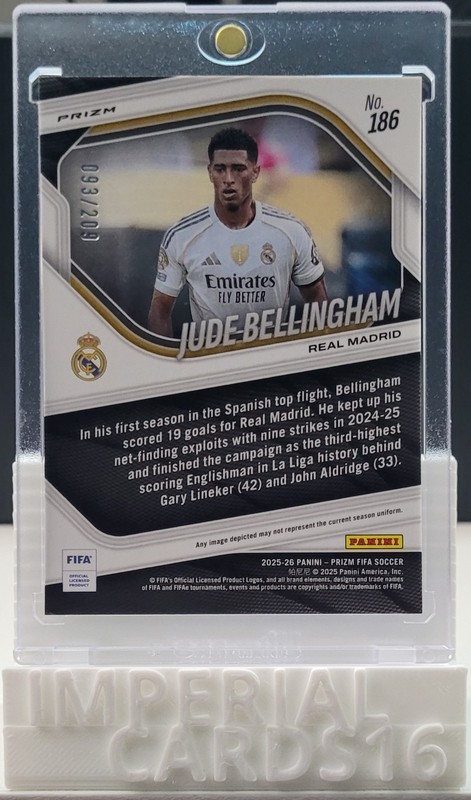 2025-26 Prizm FIFA #186 Jude Bellingham Real Madrid La Liga Blue Mosaic 93/209 view 2