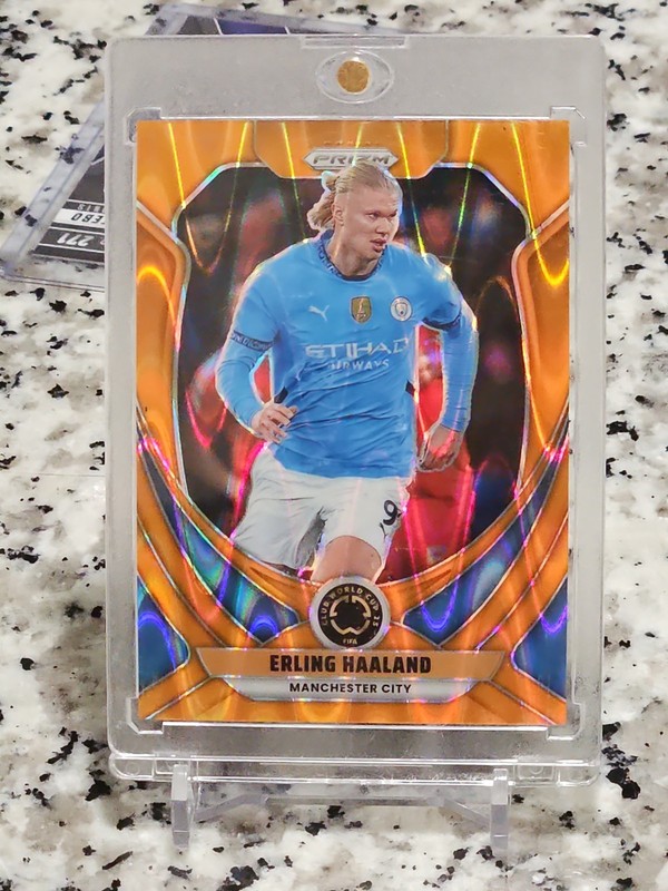 2025 Panini Erling Haaland Orange Wave Prizm Card /199 Soccer Card view 2