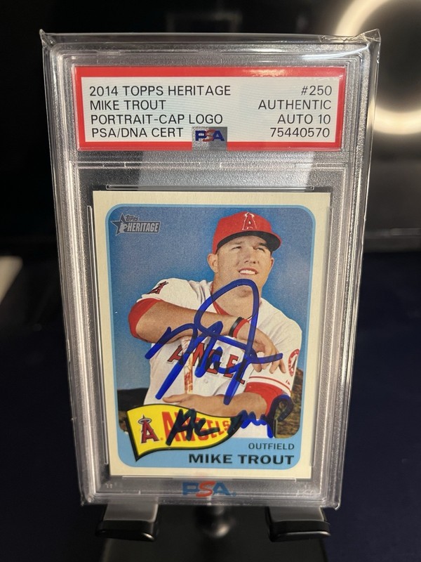 2014 Topps Heritage Mike Trout in person auto inscription MLB cert PSA/DNA RARE!