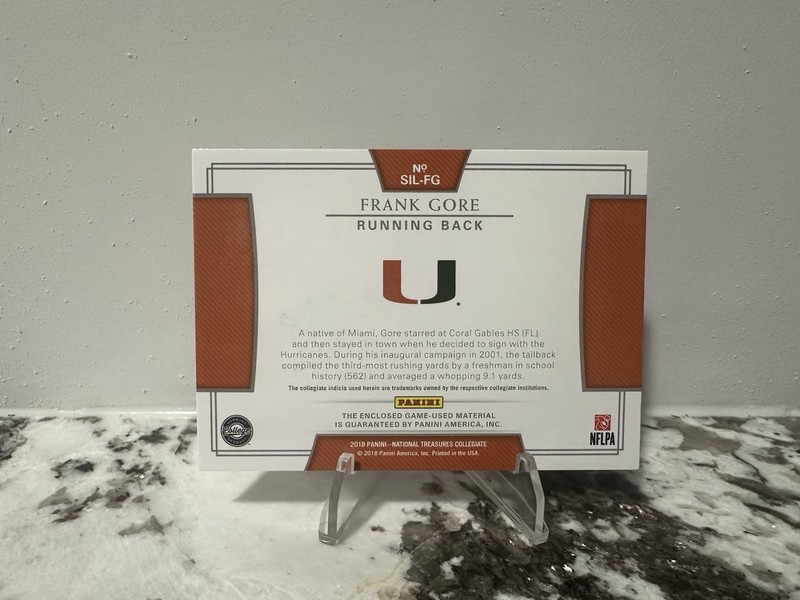 2018 Panini National Treasures Collegiate Frank Gore Game Used Number Patch 1/1 view 2