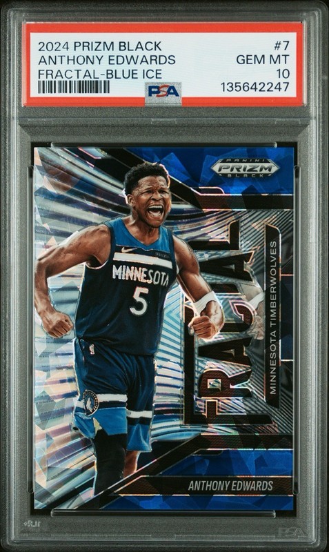 2024-25 Panini Prizm Black Anthony Edwards Blue Ice /125 #7 Timberwolves PSA 10