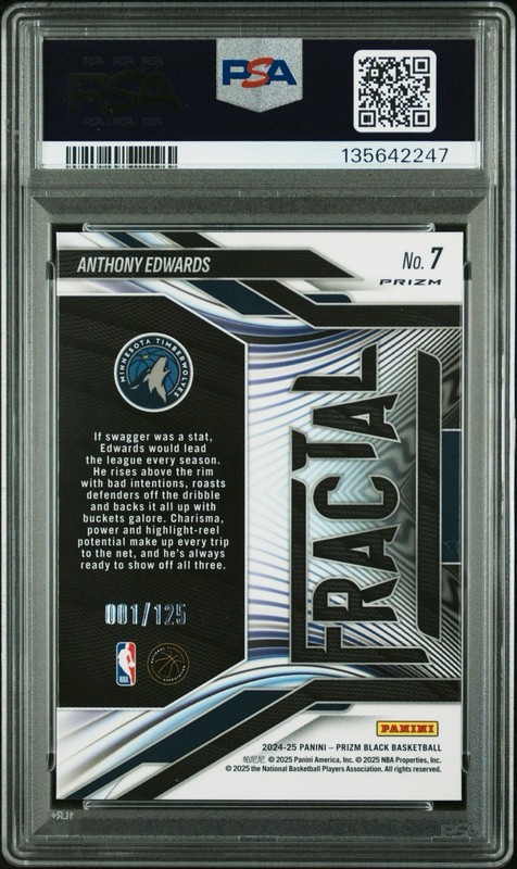 2024-25 Panini Prizm Black Anthony Edwards Blue Ice /125 #7 Timberwolves PSA 10 view 2