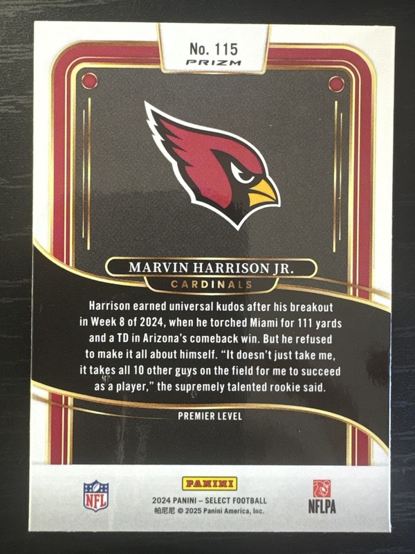 2024 Panini Select Marvin Harrison Jr. Red Black Shock Prizm (RC) Color Match  view 2